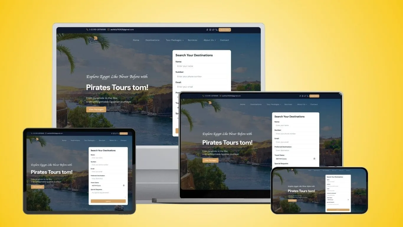 Pirates Tour Tom travel website design and social media marketing by Skyroute Solution